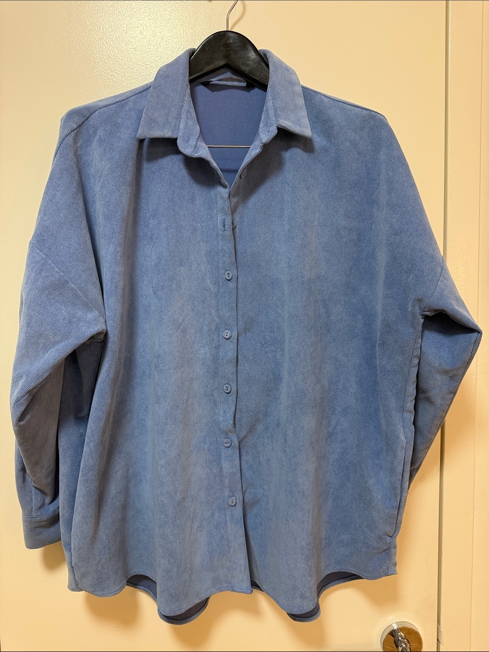 Corduroy Oversized Blue Button-Up Shirt